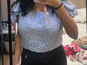 Blue Floral Top With frills