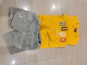 Boys Yellow T-Shirt and Grey Shorts Set