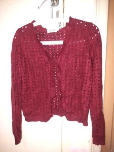 Maroon Crocheted Cardigan