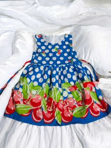 ​🍒 Blue Cherry Polka Dot Frock (2-4 Years)