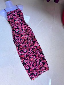 Chic Floral Print Ruched Midi Dress