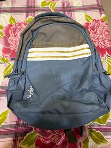 Stylish Blue &amp; Grey Backpack with Gold Accents