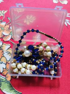 ✨ White and Blue Beaded Pearl Necklace