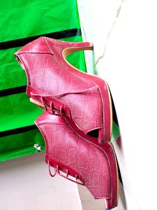 Khadims Red Peep-Toe Heel Booties