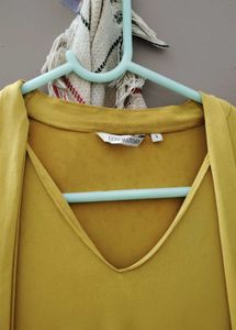Mustard Yellow Midi Dress with Tie Neck