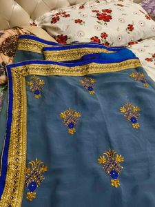 Royal Blue Embroidered Saree
