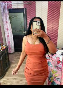 Orange Ruched Spaghetti Strap Dress