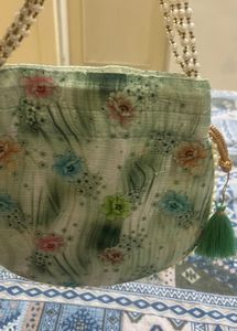 Floral Potli Bag with Pearl Details