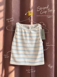 Striped Crop Top &amp; Denim Shorts Set