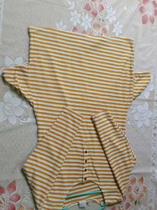 Yellow &amp; White Striped Casual Dress .