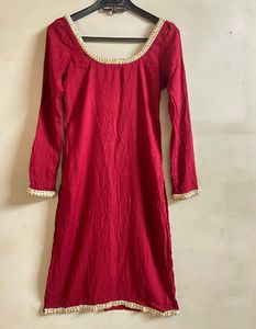 Elegant Red Kurta with Gold Trim