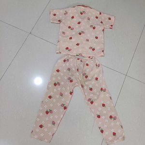 Strawberry Print Pure Cotton Night Suit. 4-6 yrs