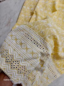 Premium Yellow Chikankari Style Kurti of size S
