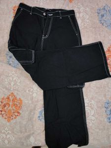 Black Cargo Pants with White Stitching