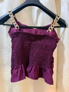 Purple Ruched Chain Strap Crop Top