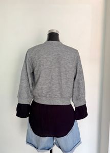 Gray Cardigan with Black Layered Top