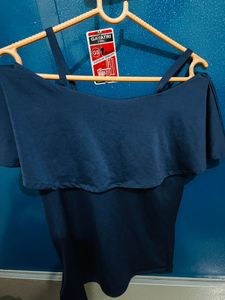 Navy Blue Off-Shoulder Ruffle Top