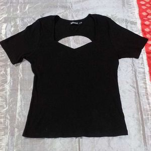 Sassafras Black sweetheart neck cut-out Top