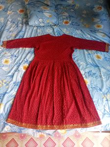 New naira cut Red Printed Kurta with  Embroide