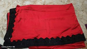 Red Satin Saree with Black Border