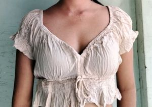 Cream Textured Crop Top