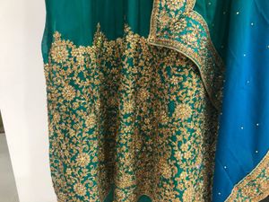 Stunning Teal &amp; Blue Embroidered Anarkali Suit