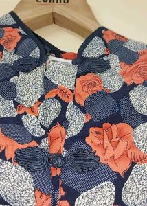 Vintage Floral Print Mandarin Collar Blouse