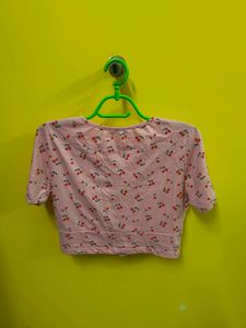 Dressberry V Neck Peach Crop Top