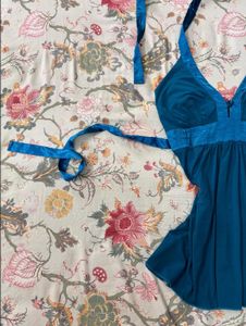 y2k teal halter neck top