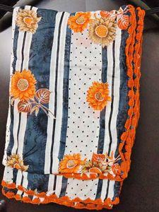 Beautiful Floral Print dupatta with Orange Border