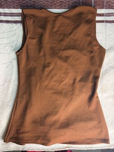 Chic Brown Sleeveless Wrap Top
