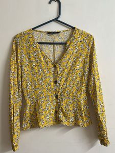 Yellow Floral Button-Up Blouse