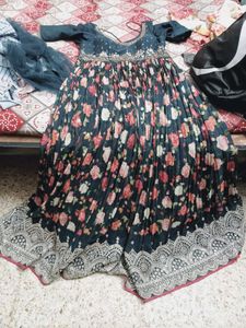 Elegant Floral Ethnic Gown With Dupata Padded