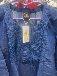 Denim Embroidered Kurta