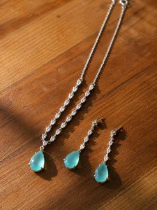 Elegant Aqua Drop Necklace & Earrings Set