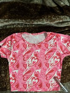 Chic Pink Heart Print Crop Top(never worn)