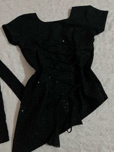 Sparkly Black Party y2k kurti with scarf