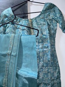 Blue Printed Kurta With Dupatta
