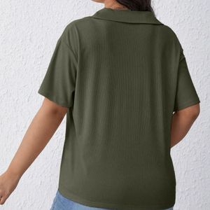 Green Ribbed Zip Neck Top