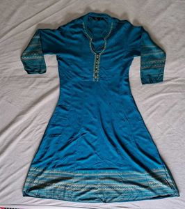 Teal Kurta with Embellished Neckline