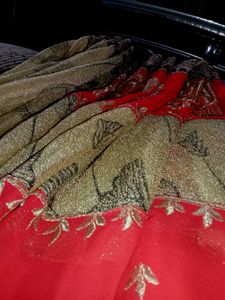Vibrant Red Embroidered Saree