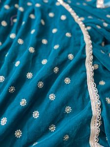 Elegant Teal Velvet Embroidered Scarf