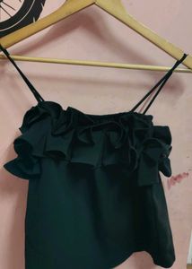 Black Ruffled Spaghetti Strap Top