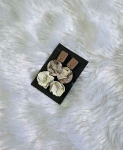 Handmade Floral Clay Statement Earrings | Neutral