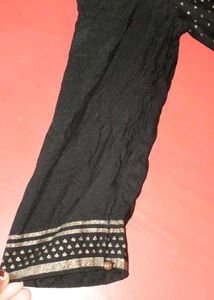 Elegant Black Kurta with White Polka Dots
