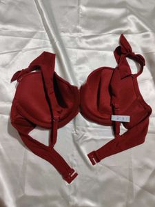 Red Push-Up Bra with Bow Detail