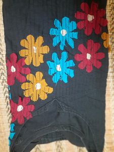 floral work cotton back short kurti
