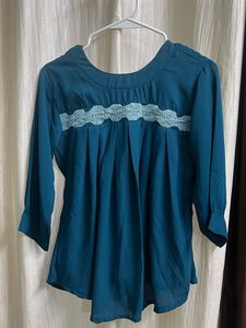 Teal Lace Trim Blouse