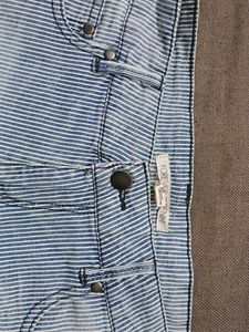 Striped Denim Shorts with Ruffled Hem