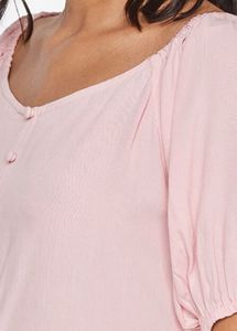 AND Round Neck Puff Sleeves Peplum Top